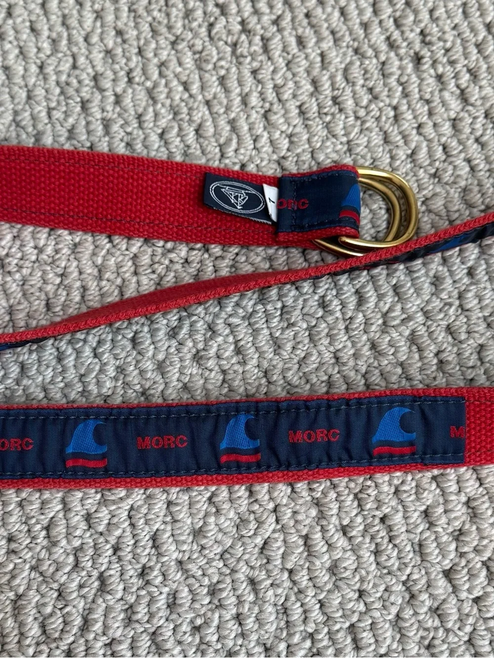 Vintage MORC Sailing Red & Navy D-Ring Web Belt with Brass Hardware SZ 42.5